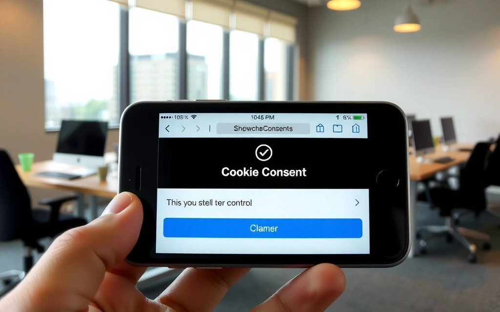 A hand holding a smartphone with a cookie consent pop-up, symbolizing user control over privacy settings
