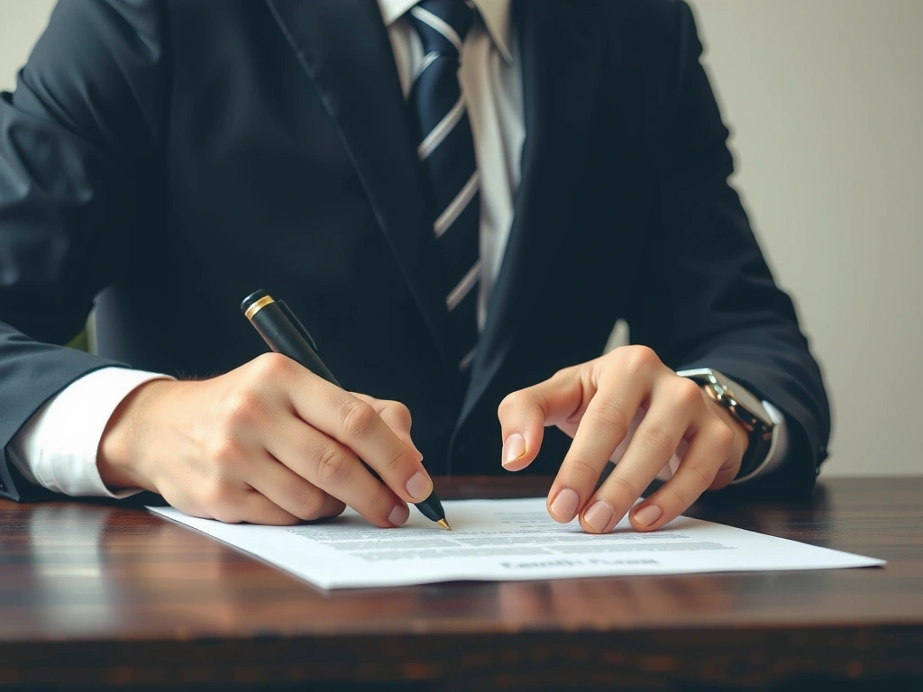 A detailed image depicting a legal contract being signed, with a modern, clean aesthetic, symbolizing agreement and terms. No text on the image.