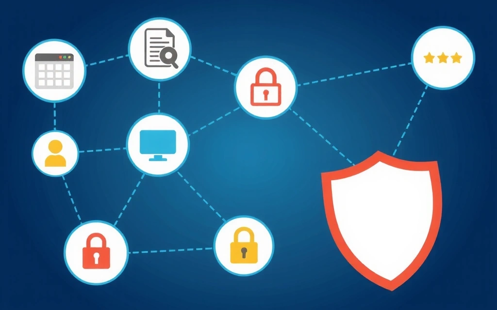An illustration of interconnected websites and a shield, representing the risks and protections related to third-party links. No text on the image.